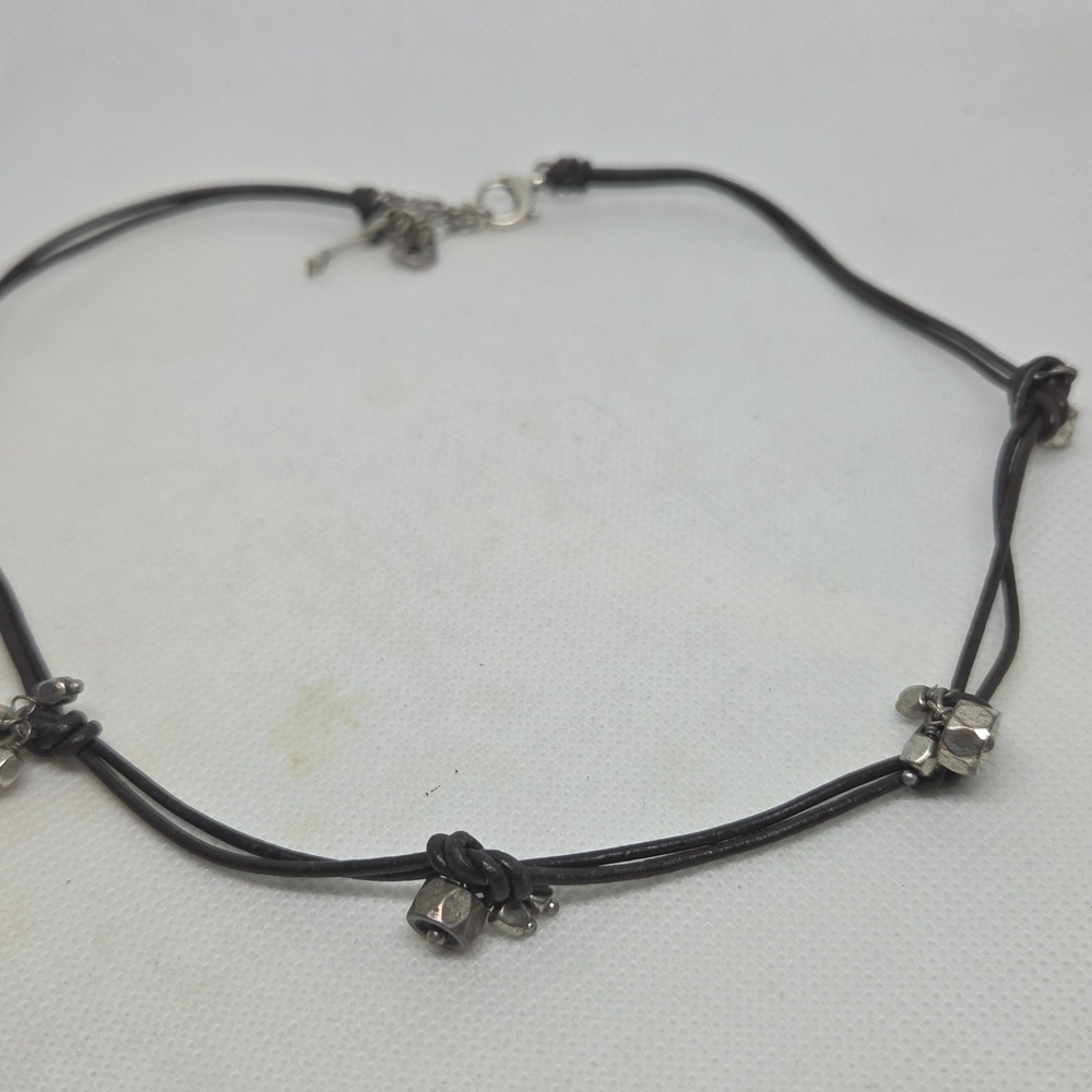 Fossil Black Leather Cord With Silver Charms